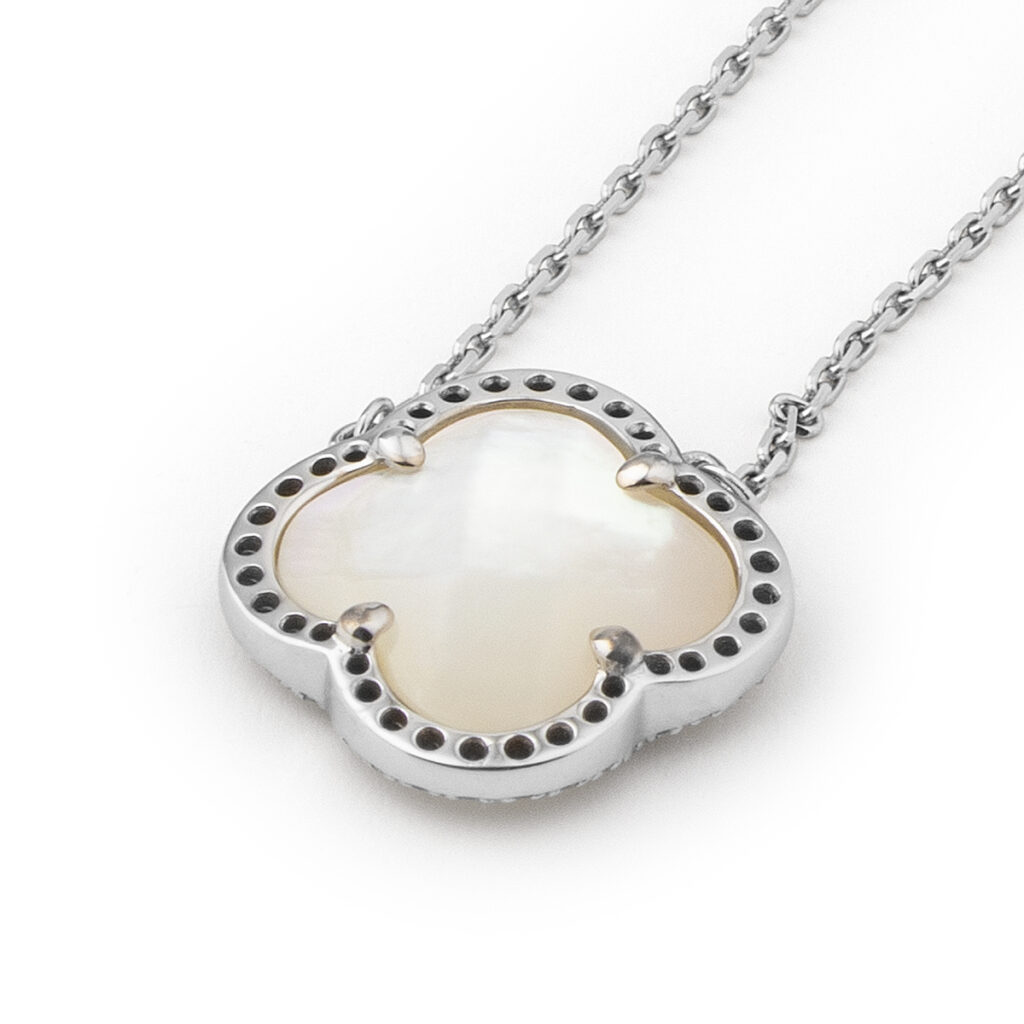 COLLIER VICTORIA DIAMANT ET NACRE BLANCHE SUR OR GRIS